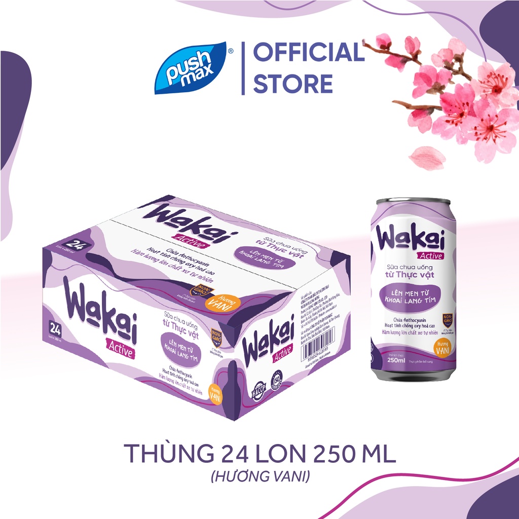 Thùng 24 Lon Sữa Chua Uống Từ Thực Vật Wakai Active (250ml x 24 lon)