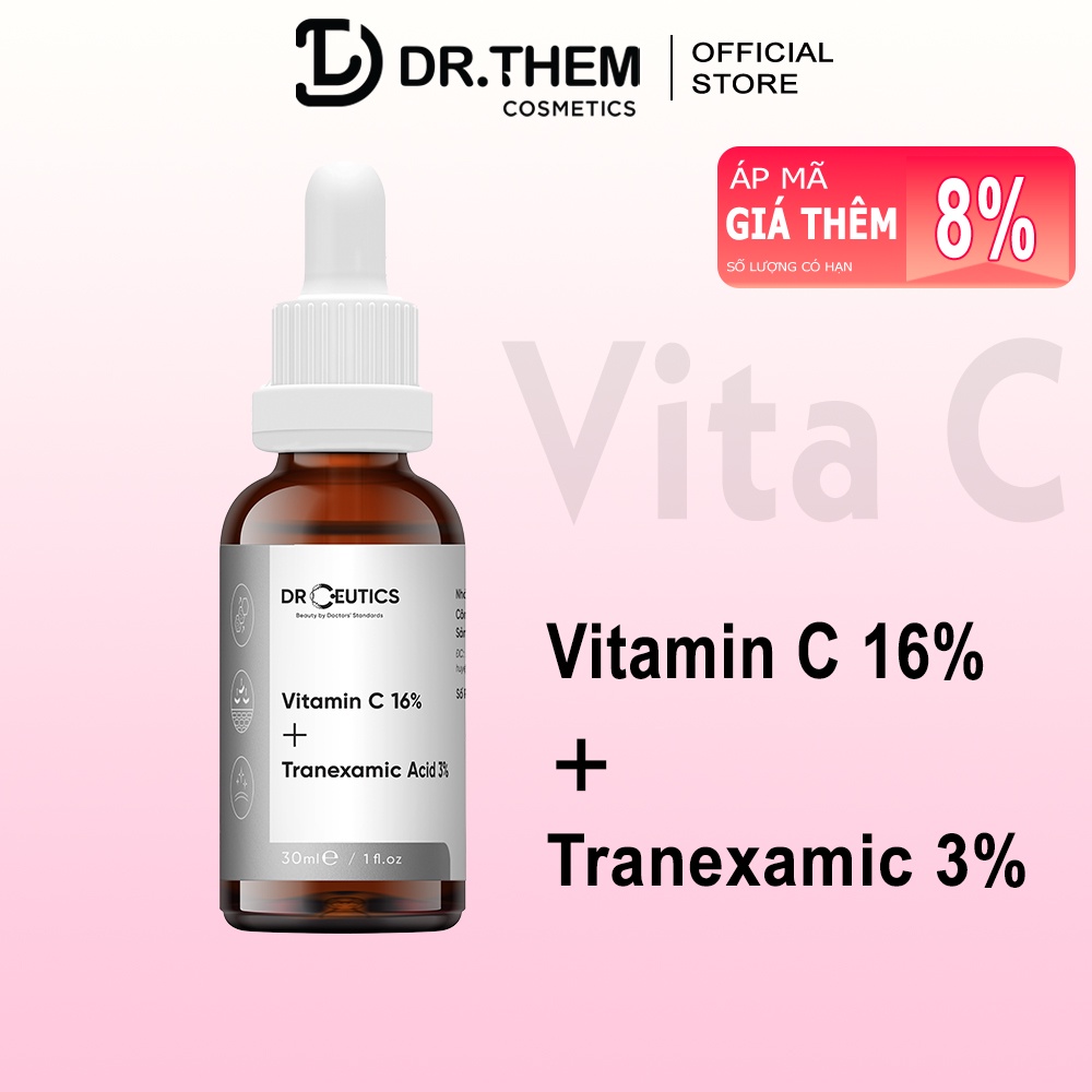 DrCeutics Serum Vitamin C 16% + Tranexamic Acid 3% 30ml Ngăn Ngừa Lão Hóa Và Làm Sáng Da