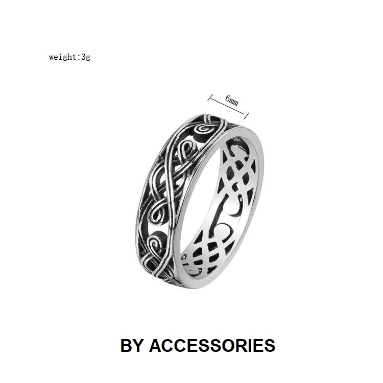 Nhẫn titan retro hoa văn rỗng kiểu con sóng không gỉ MR2304