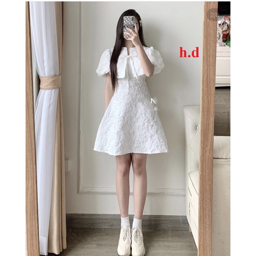 Set váy croptop gấm xốp 2 dây kèm áo khoác ngoài tay bồng