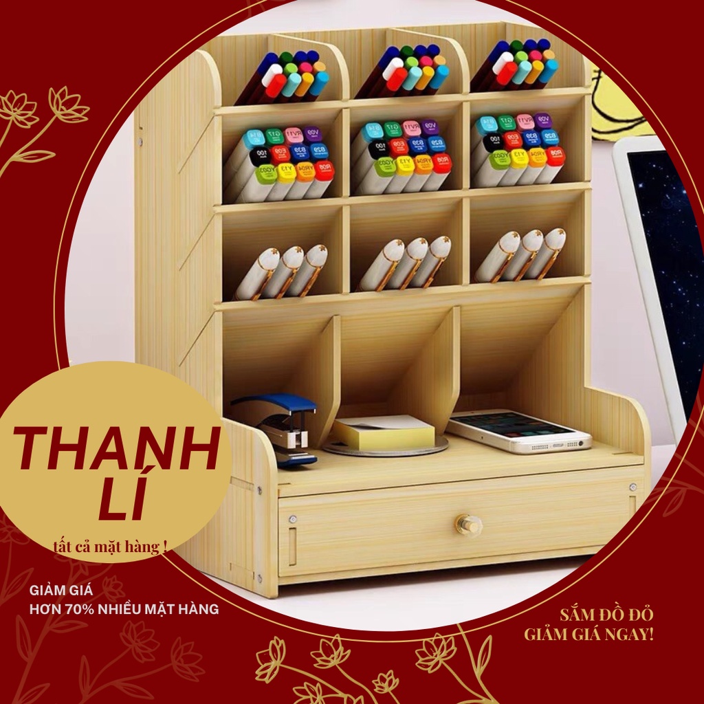 💥HOT💥Kệ bút giá cắm bút bằng gỗ 12 ô văn phòng phẩm