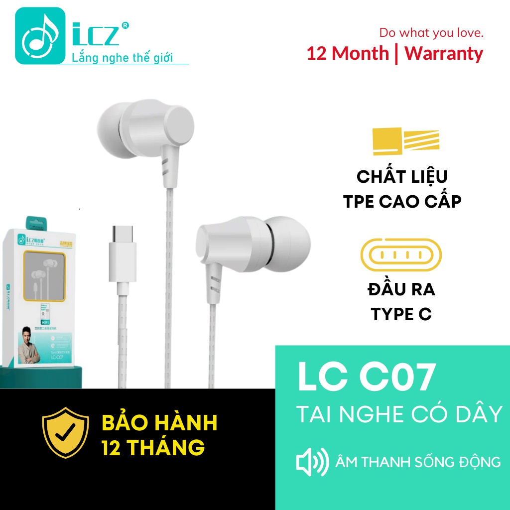 Tai nghe có dây Type-C LC-C07 nghe nhạc cực hay, âm thanh chất lượng cao