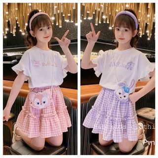 Sét áo cotton kèm váy đũi tầng kẻ caro xinh yêu cho bé