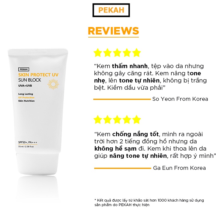 Kem chống nắng vật lý PEKAH Hàn Quốc (Date 2026), nâng tone nhẹ Skin Protect UV Sun Block SPF 50+ PA+++ 70ml