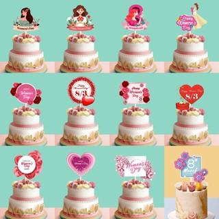 Trang Trí Bánh Sinh Nhật, Bánh Kem - 10 thẻ giấy women's day trang trí bánh ( 1 túi 10 thẻ )
