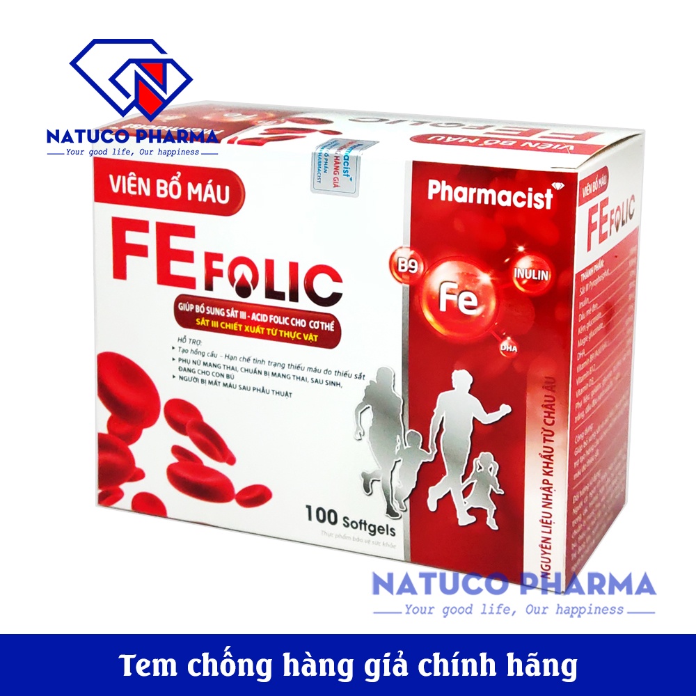 Viên uống bổ sung Sắt, Acid Folic FE FOLIC Pharmacist dùng cho phụ nữ mang thai và cho con bú, người mất máu nhiều