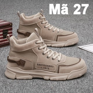 Giày thể thao, giày thể thao nam, giày sneaker, giày da lộn màu be cổ cao 5cm mã 27