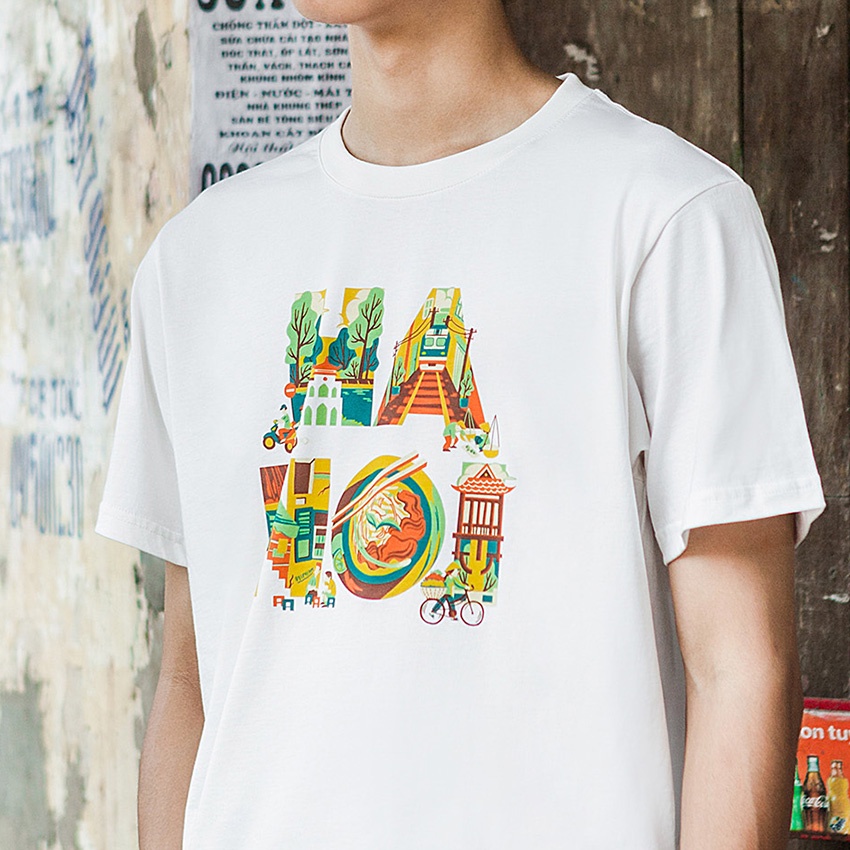 Áo Thun Unisex BEEHAPPY 100% Cotton in chữ HÀ NỘI nghê thuật CHN00