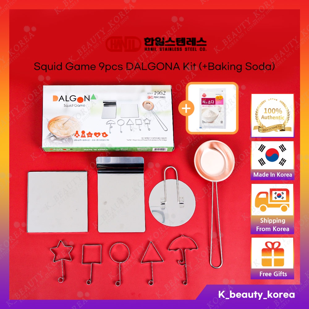 [Squid Game] Bộ 9 Món (+ Soda) / Dụng Cụ Làm Kẹo Đường Hình Tổ Ong Ppopgi [Sản Xuất Tại Hàn Quốc]
