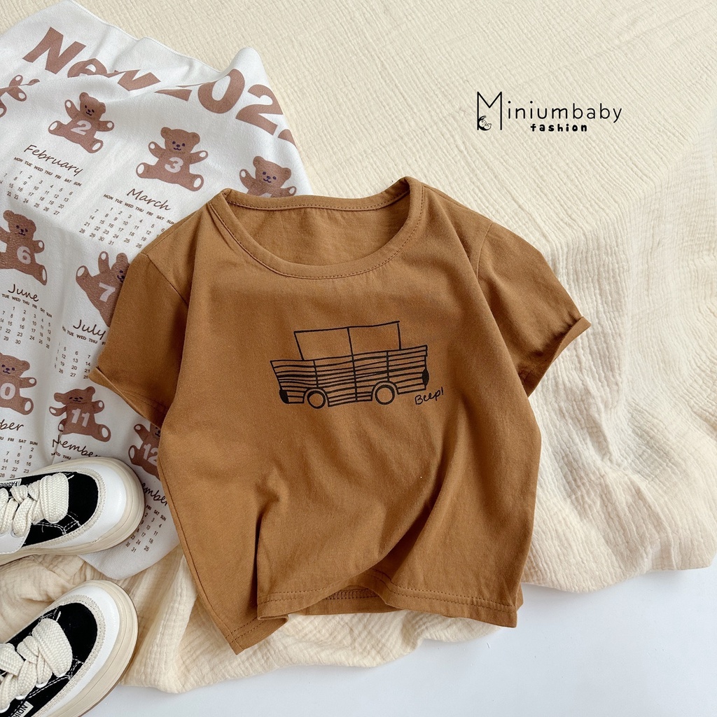 Áo cộc tay in hình oto phong cách cho bé trai, bé gái, chất liệu cotton mềm mại, thấm hút mồ hôi Miniumbaby-A1418