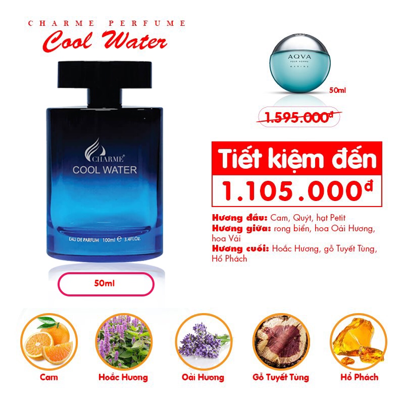 Nước hoa Charme Cool Water 10ml phóng khoáng nam tinh sâu lắng