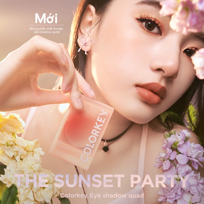 Bảng Phấn Mắt Colorkey Sunset 4 Màu Sắc Tông Lì / Hiệu Ứng Ngọc Trai Lâu Trôi Chống Nhòe