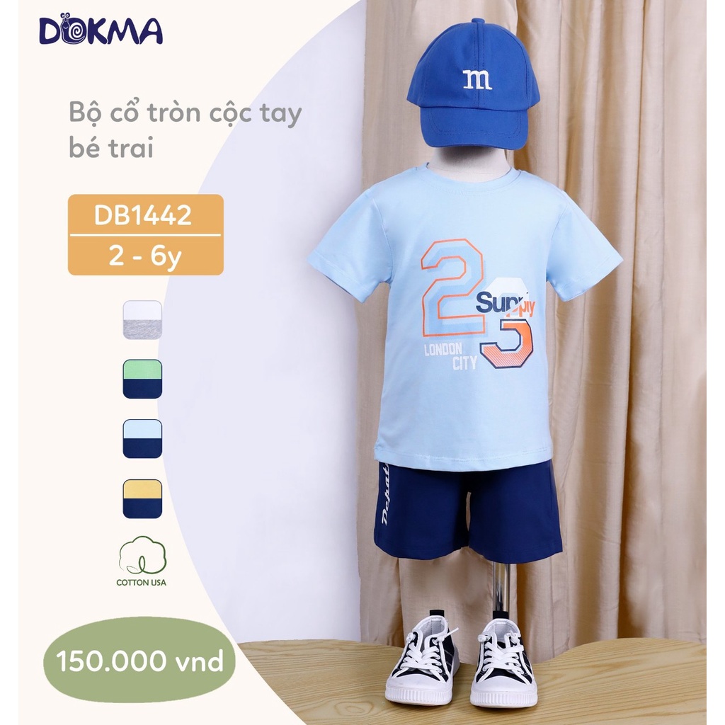 DB1442 - DB1444 Bộ cổ tròn cộc tay cotton bé trai DOKMA KID (2-6T)