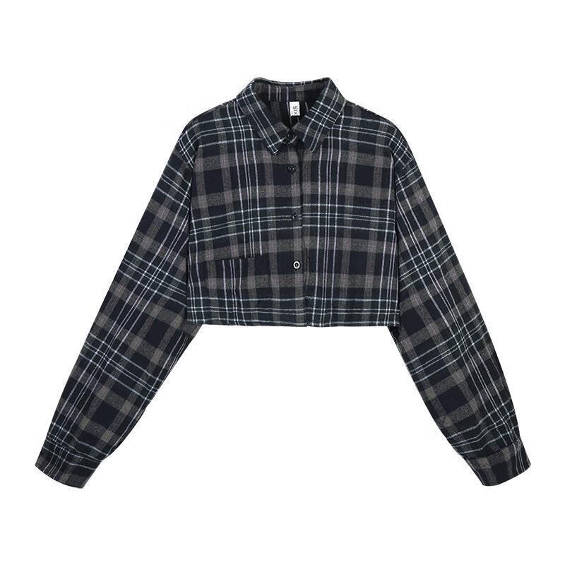 Pass nhanh Áo sơ mi caro croptop tay dài size S
