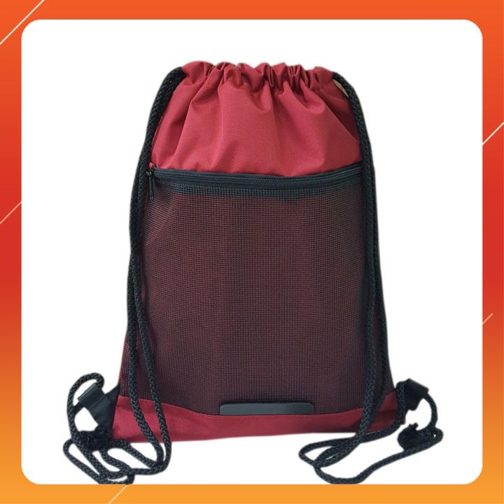 TẶNG VÍ MINI_ Balo nam nữ dây rút gấp gọn vải dù chống thấm phối túi lưới dây kéo size to 43cm