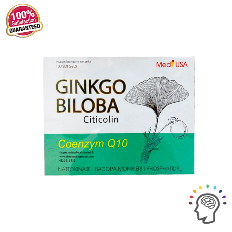 (hộp 100 viên) Viên uống bổ não GINKGO BILOBA Citicolin Coenzym Q10 (MediUSA) - chính hãng