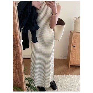 Váy thun kẻ dáng dài vintage