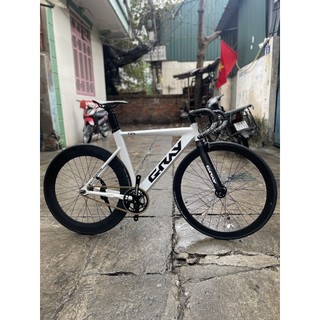 Xe đạp fixed gear Gray f15 màu trắng tay cong kèm phanh chính hãng cao cấp