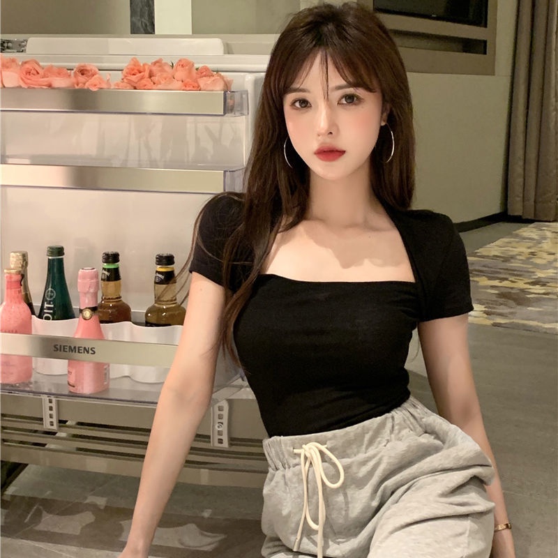 Jiashucheng Áo Sơ Mi Ngắn Tay Ôm Dáng Phong Cách Pháp Ngọt Ngào Thời Trang Mùa Hè Cho Nữ