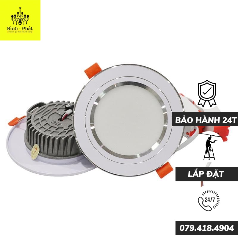 Đèn âm trần phi 90 đế đúc 7w/9w 3 chế độ sáng vàng/trắng/trung tính Lỗi 1 đổi 1 BH 12 tháng