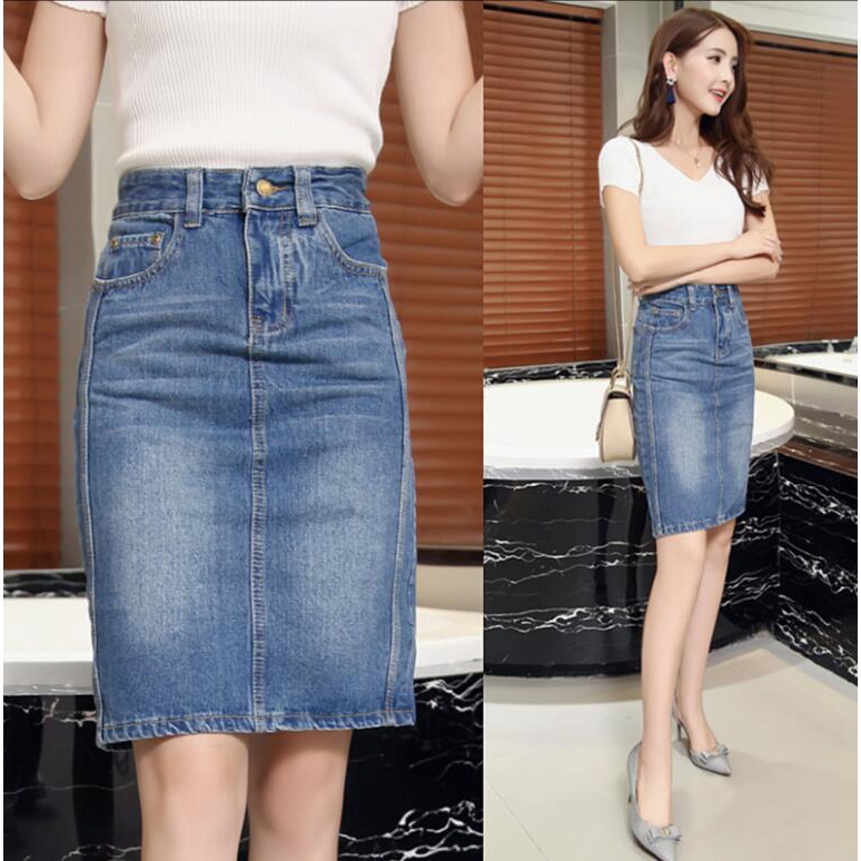 Chân Váy Jean Bút Chì Lưng Cao Dáng Ôm Gợi Cảm Thời Trang Xuân Hè Cho Nữ