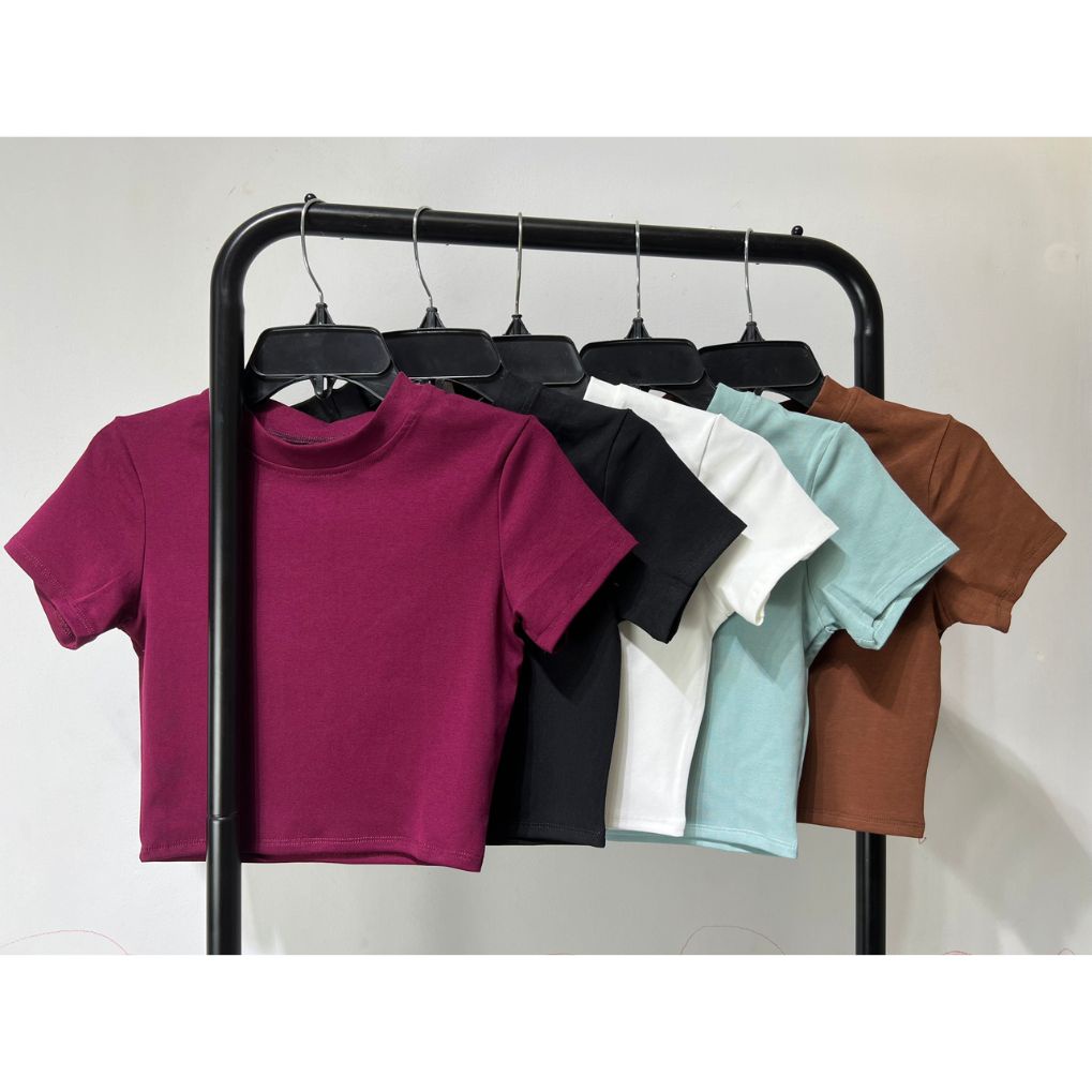 ÁO THUN CROPTOP CỔ TRÒ TAY CON 10 MÀU