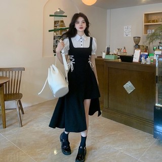 ĐẦM ĐEN PHỐI SƠ MI THẮT DÂY EO