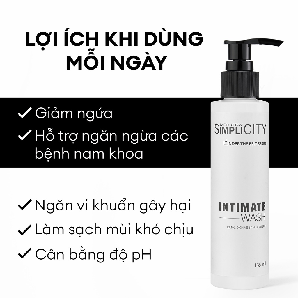 Dung dịch vệ sinh nam giới giảm ngứa, làm sạch & ngăn mùi hiệu quả Men Stay Simplicity - Intimate Wash 80ml