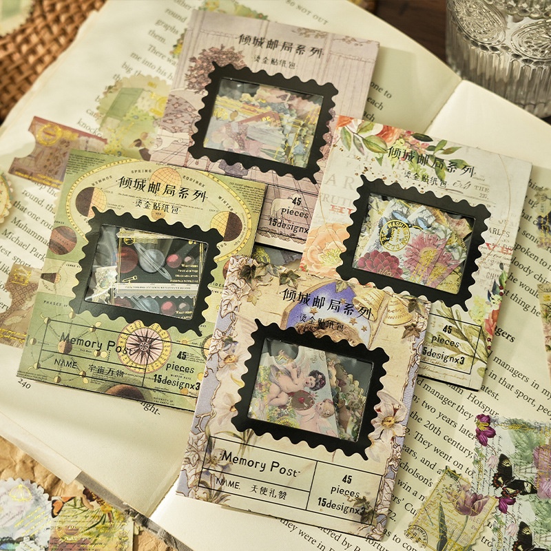 Set 45 Miếng Dán Trang Trí Sổ Tay DIY Phong Cách vintage