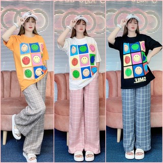 Sd082 - set nữ hình mặt cười nhiều quần dài mặc nhà, đi chơi dạo phố đẹp dễ thương