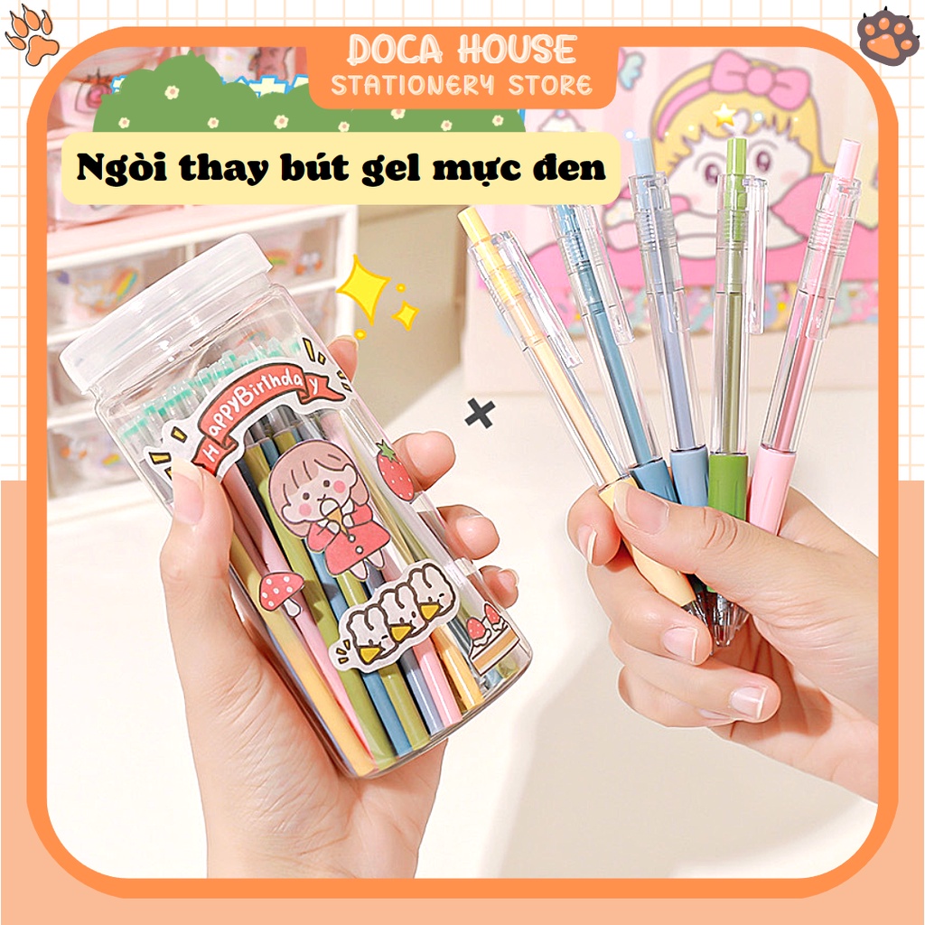 Set 5 Ruột Bút Gel Mực Đen Đầu Kim 0.5mm, Ngòi Thay Bút Bi Nước Màu Macaron Dễ Thương