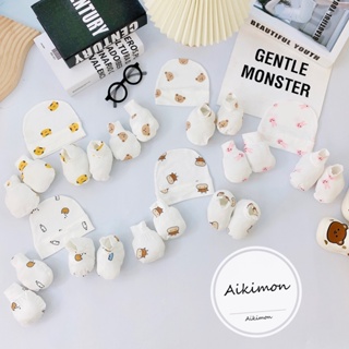 Set Mũ Bao Tay Bao Chân Sơ Sinh Chất Cotton Thun Lạnh Mềm Mại Cho Bé Trai