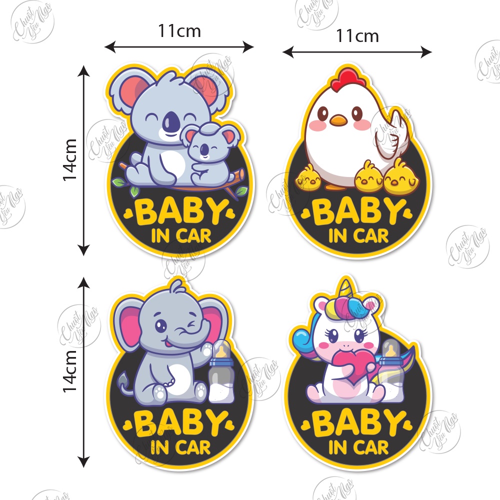 Combo 4 miếng dán không trùng Baby in car hình ngộ nghĩnh động vật dễ thương ANIMAL chống thấm nước