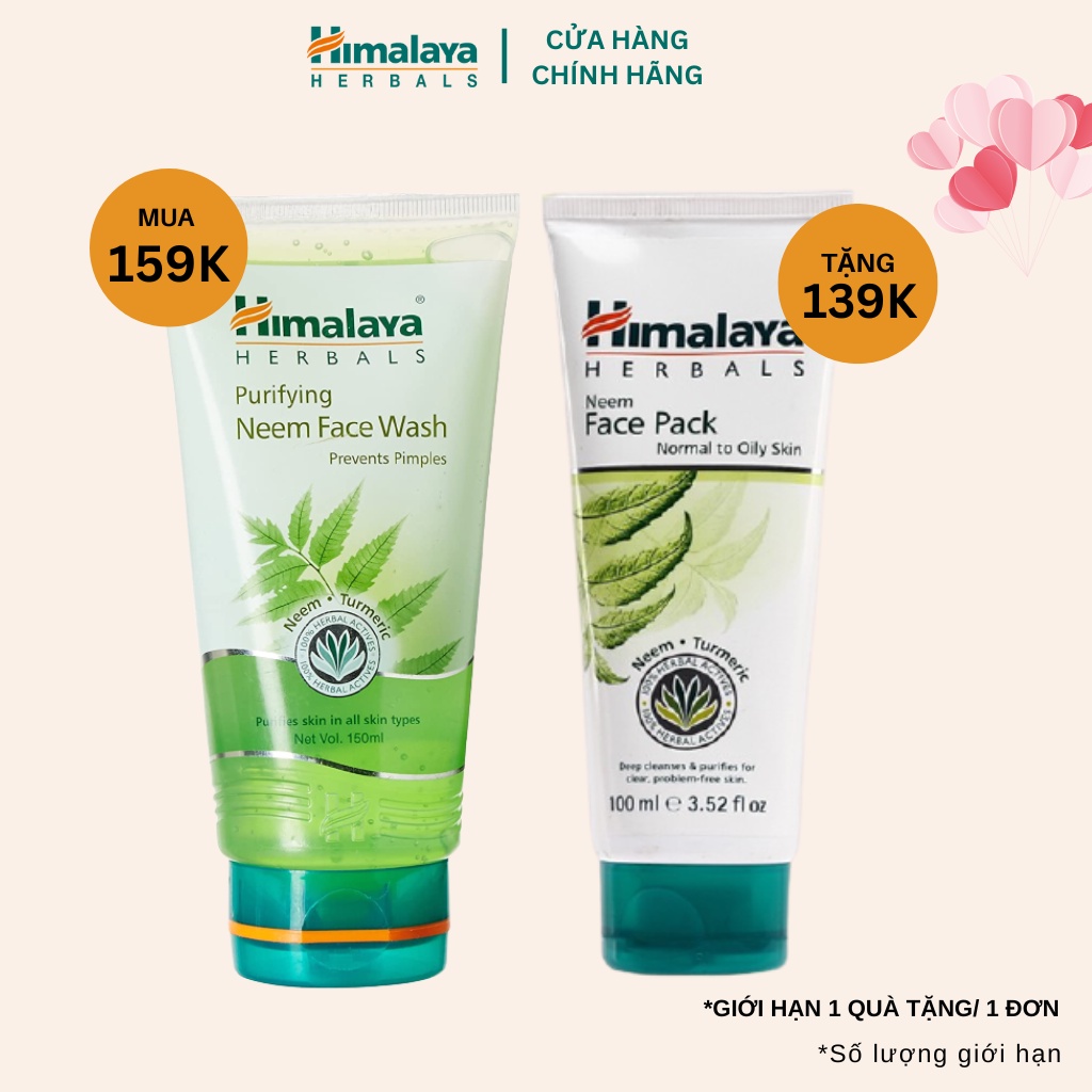 SPECIAL DEAL Sữa rửa mặt ngừa mụn giảm thâm Himalaya Neem Face Wash 150ml tặng Mặt nạ đất sét kiềm dầu 100ml