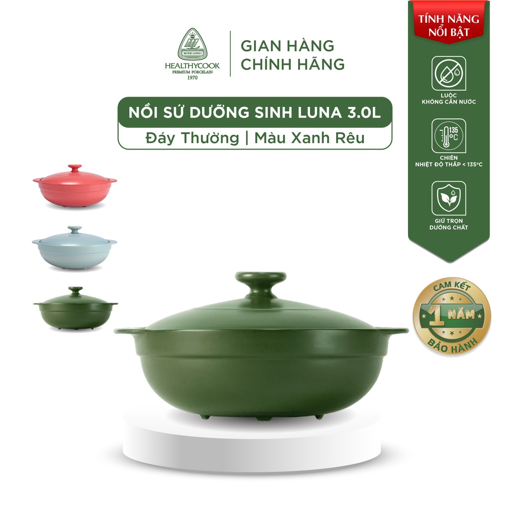 Nồi Sứ Dưỡng Sinh Minh Long Healthy Cook Luna 3.0 L (CK) - Dùng Cho Bếp Gas, Bếp Hồng Ngoại