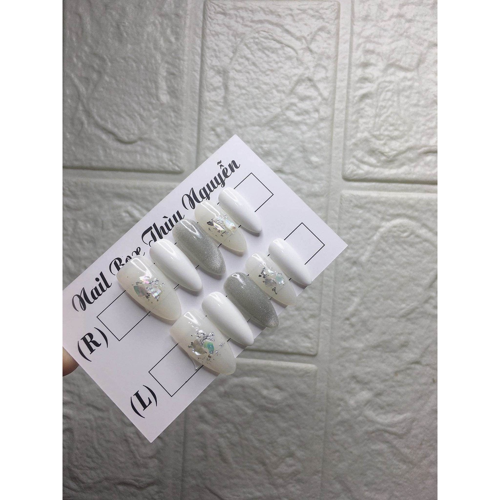 Móng úp nailbox kem trắng xà cừ kem keo dũa nail