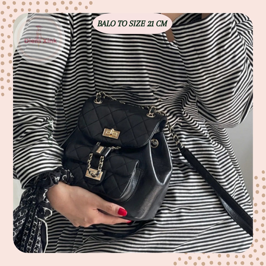 Balo Mini Balo Dây Rút Hai Size 17 và 21 cm Đi Học Đi Chơi Tết Du Lịch Đẹp Dành Cho Nữ Da Pu Chần Bông Khóa Xoay T 85