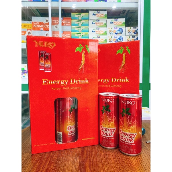 Nước Tăng Lực Hồng Sâm Nuko Hàn Quốc (Hộp 6 lon- 240ml)