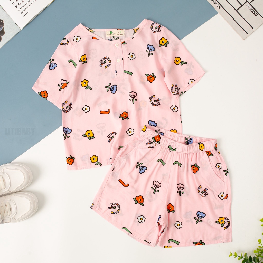 Bộ Lanh/Tole cộc mùa hè cho bé gái .Litibaby Shop . Size 3-10T ( 11-30kg )