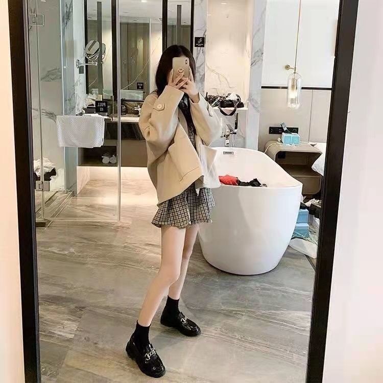 Giày da đế dày gót thô phong cách Anh mẫu mới mùa xuân