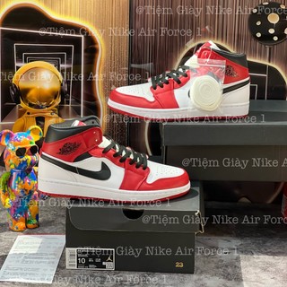 Jordan mens jordan 1 mid chicago white/gym red-black giày nlke jordan trắng đỏ cổ cao, giày sneaker jd1 đỏ