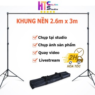 Khung giá treo phông nền di động chữ U KT 2,6*3m chụp ảnh quay video lookbook, ảnh cưới, livestream (tặng kẹp, túi đựng)