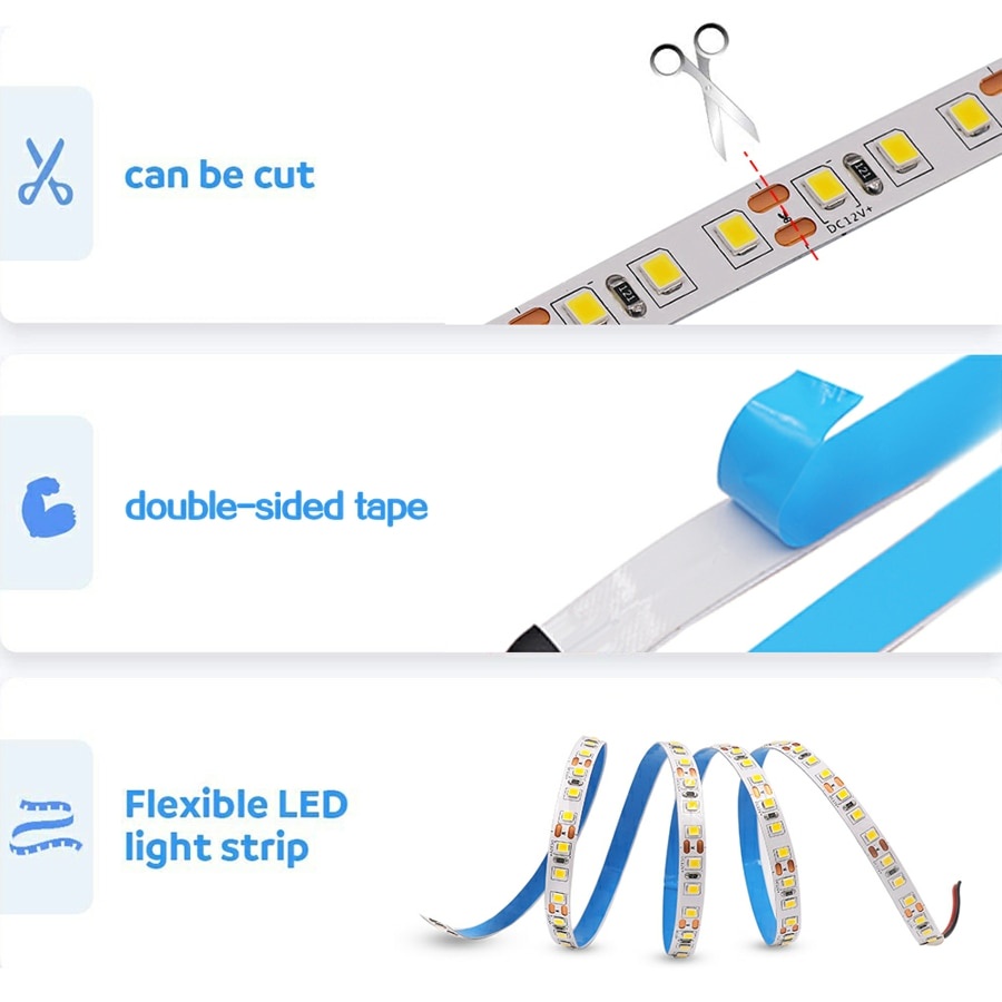 Đèn Led 2835 12V led dây dán thanh nhôm 120-180-240 Led/m 6500k - 3000k siêu sáng trang trí tủ bếp, hắt trần, cầu thang