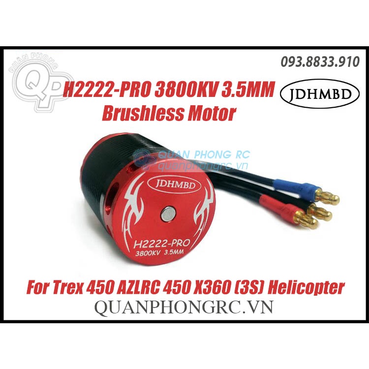 Động Cơ Motor Brushless JDHMBD H2222-PRO 3800KV 3.5MM Shaft For Trex 450 480 X360 Helicopter Red