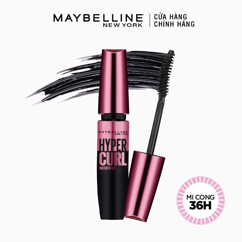 [MAYBELLINE NEW YORK] Mascara Dài Và Cong Mi Hyper Curl Waterproof Chuốt Mi Đen 9.2/4.5/3ml