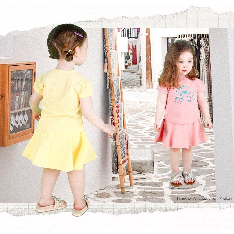 Bộ cotton hè áo và chân váy Moli mèo BMO003