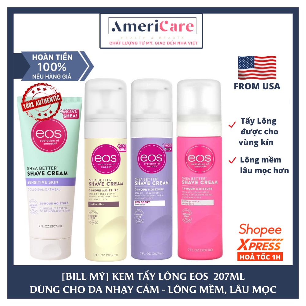 KEM CẠO LÔNG EOS americarevn CHE TÊN KHI GIAO (Kem Cạo Lông Bikini & Vùng Kín- Chính Hãng/ Bill Mỹ- 207ml)