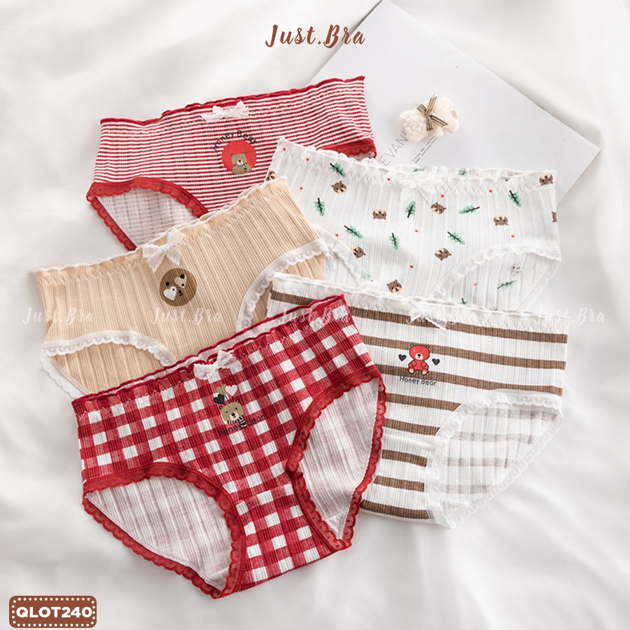 Set 5 quần lót nữ Just Bra chất cotton thoáng khí, kháng khuẩn, hoạ tiết hoạt hình dễ thương SET_QLOT240