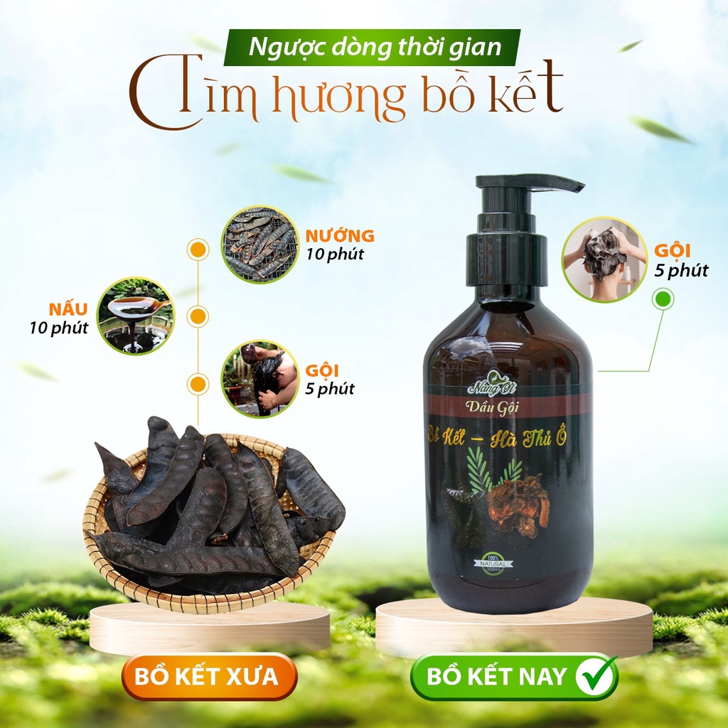 DẦU GỘI BỒ KẾT - HÀ THỦ Ô NÀNG ƠI Giảm Rụng, Kích Mọc Tóc, Sạch Gàu, Nấm Da Đầu Dung Tích 300ml