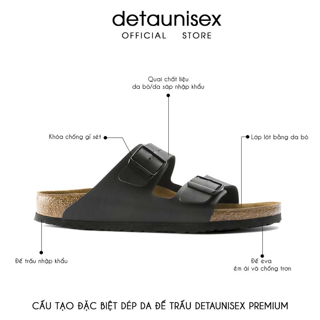 Giày dép đế trấu nam nữ quai ngang da bò thật 2 khóa Detaunisex thời trang cao cấp Birken - màu Nâu Bò - DEBO21N